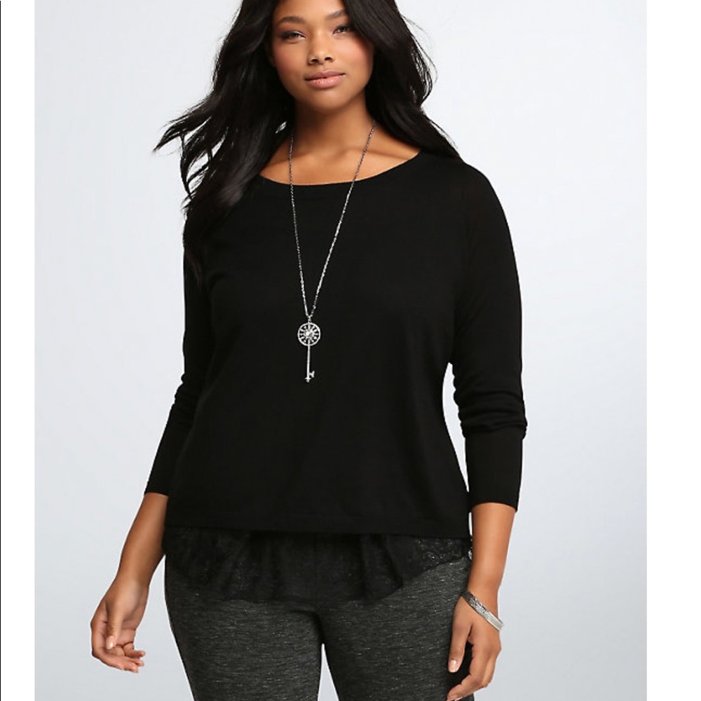 Torrid Layered Lace Peek a Boo Sweater Black